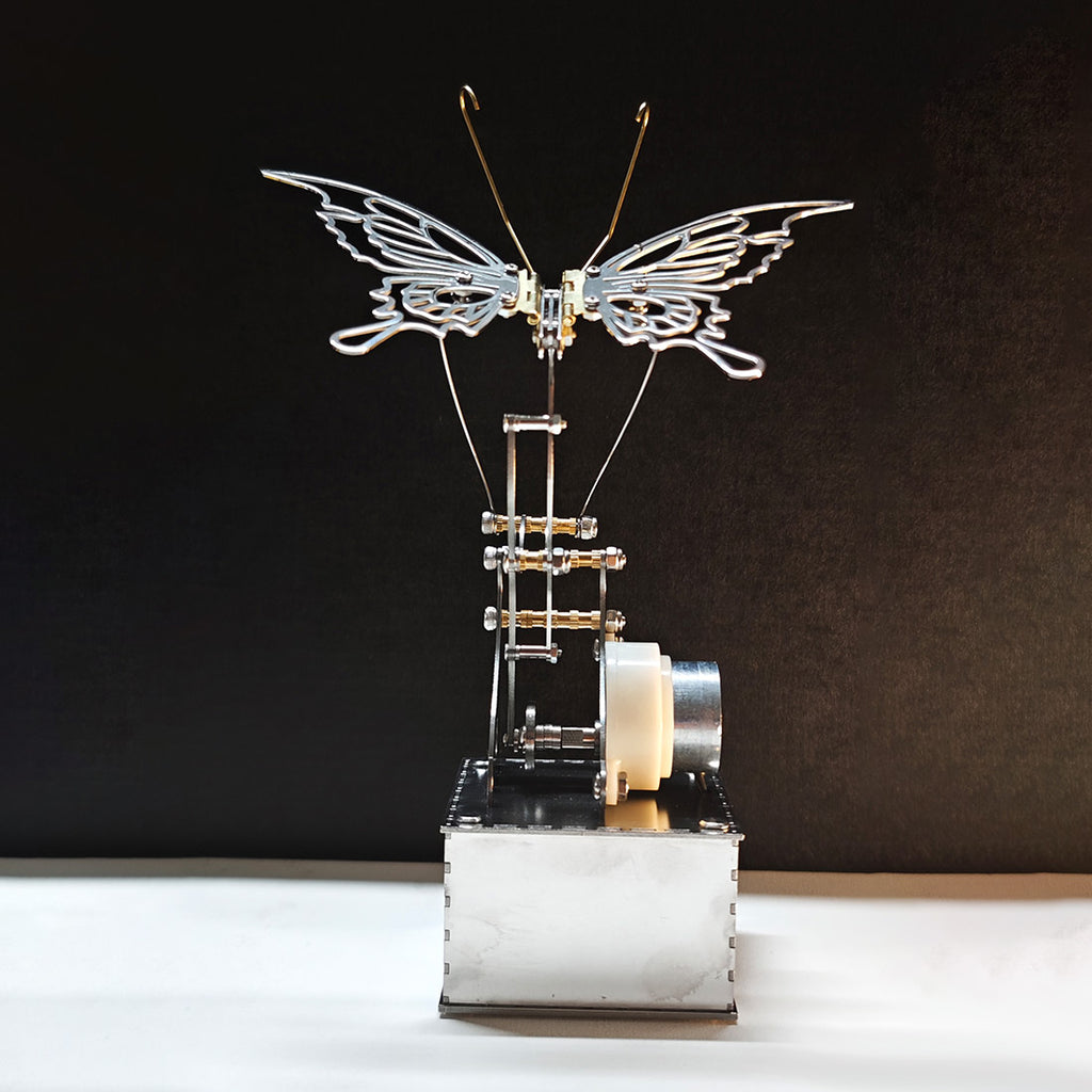 ステンレス＆真鍮製 メカニカルバタフライ DIY 金属組立キット 速度調整可能な可動羽根 デスクインテリアオブジェ