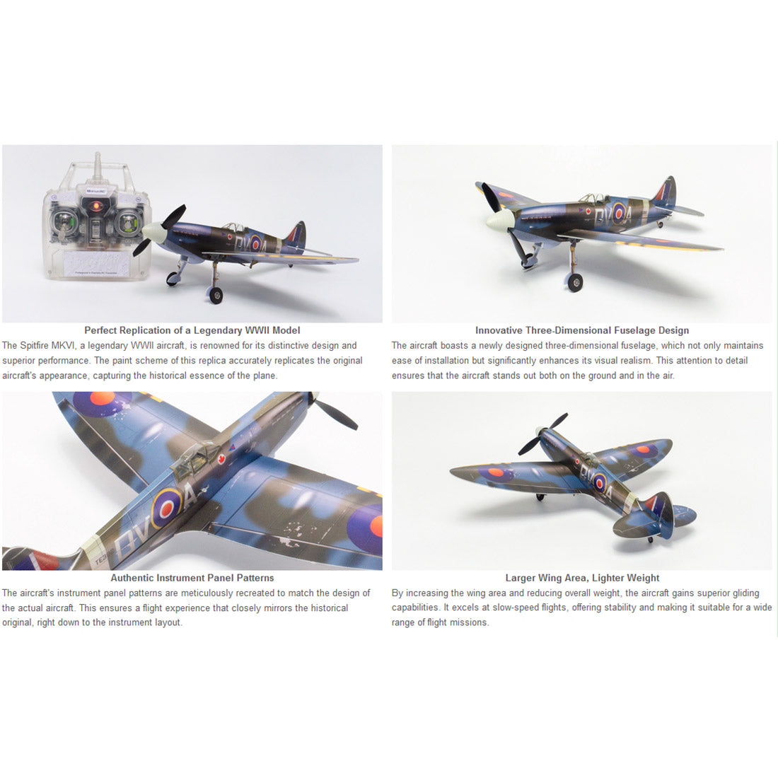 MinimumRC Spitfire MK XV 2.4G 5チャンネルマルチプロトコル RC固定翼航空機モデル（Kit RTFバージョン）