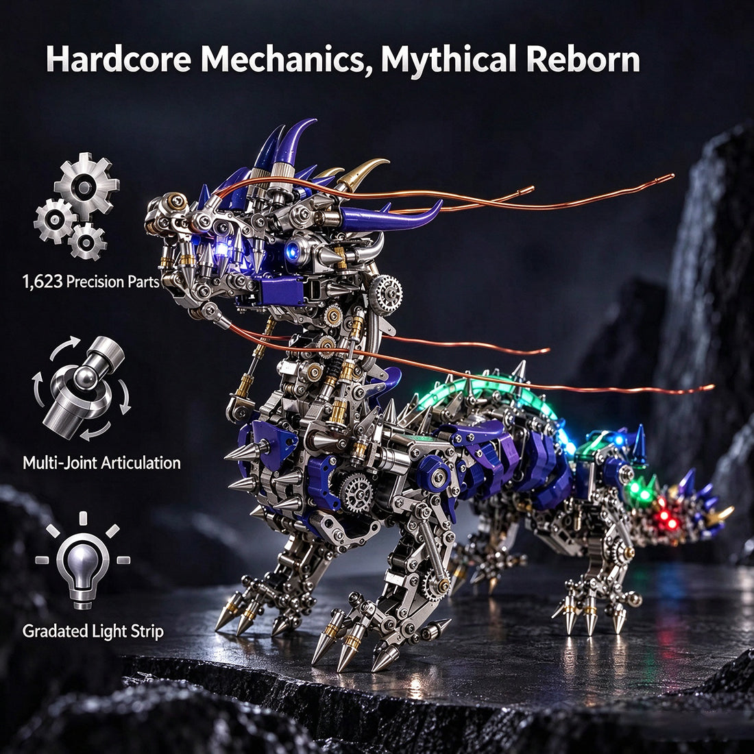 Punkbuild スチームパンク機械龍 金属組立キット LED ライト付き 可動関節 1623 ピース