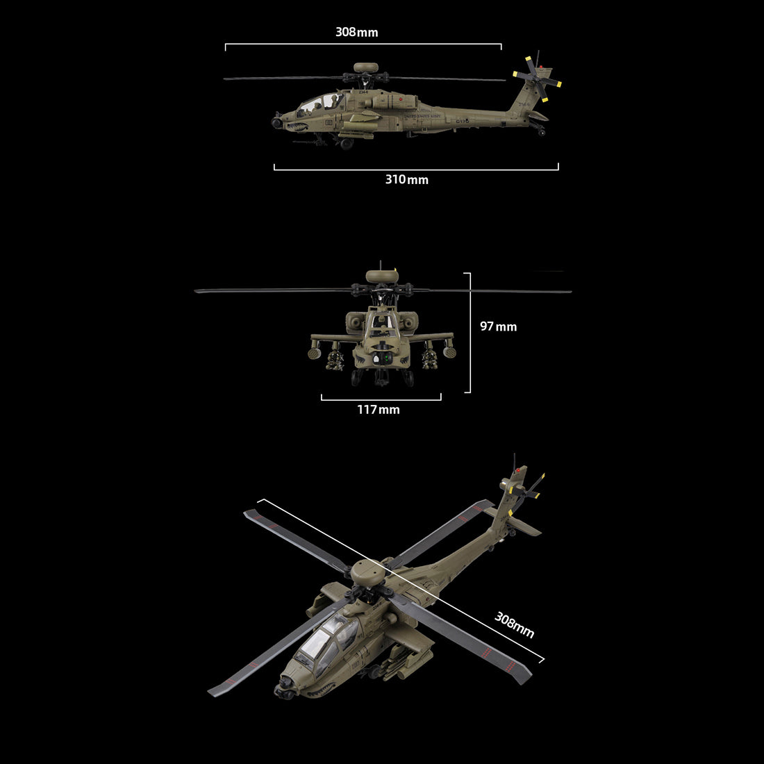 RC ERA C170 AH-64D軍用ヘリ｜1/48 6CHフライバーレス 光学フロー測位 TOF高度保持 3Dアクロバット RTR