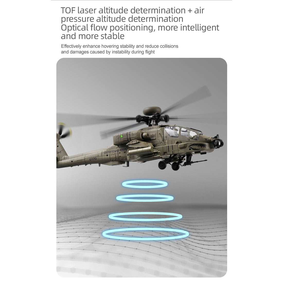 RC ERA C170 AH-64D軍用ヘリ｜1/48 6CHフライバーレス 光学フロー測位 TOF高度保持 3Dアクロバット RTR