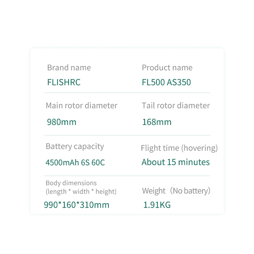 FLISHRC FL500 AS350 500クラス RCヘリコプター 2.4G 6CH FLISHRC L7飛行制御 GPS4方式測位 モード2 RTF版