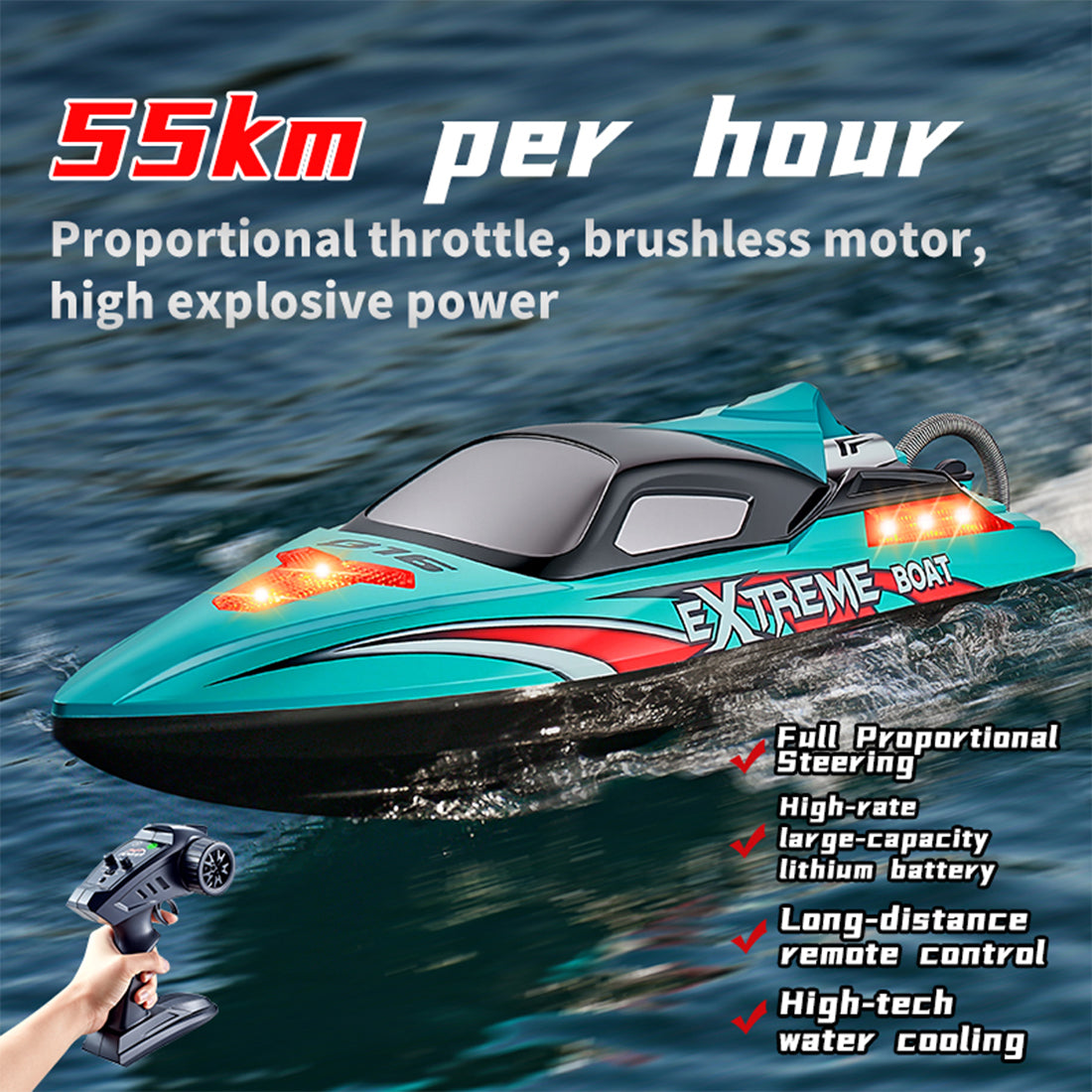 RC高速ボート 55KM/H 2.4GHzブラシレス LEDライト ワンキーリカバリー デュアル防水 RTR