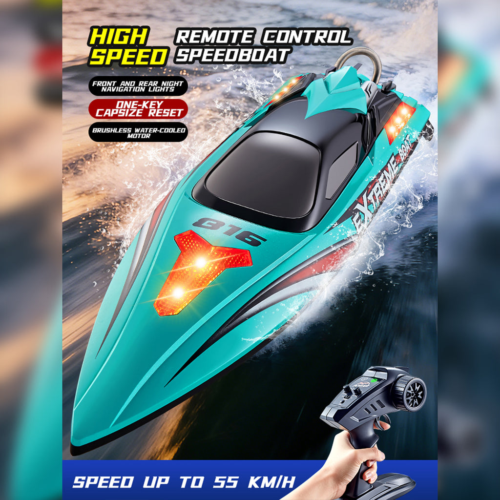 RC高速ボート 55KM/H 2.4GHzブラシレス LEDライト ワンキーリカバリー デュアル防水 RTR