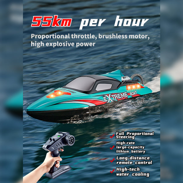 RC高速ボート 55KM/H 2.4GHzブラシレス LEDライト ワンキーリカバリー デュアル防水 RTR