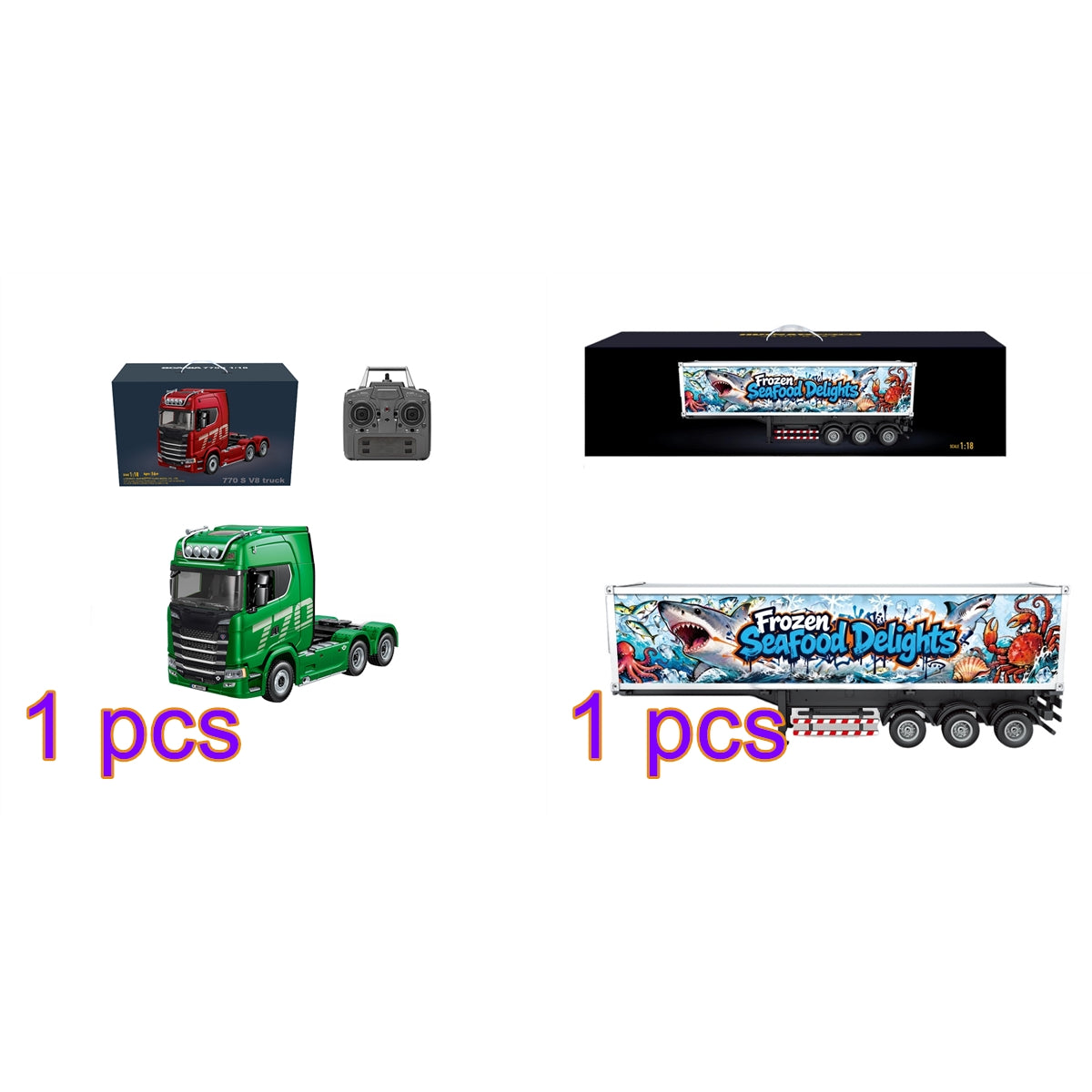 1/18 6x4 770S ヘビーデューティー RC トラクタートラック＋冷凍コンテナトレーラーセット