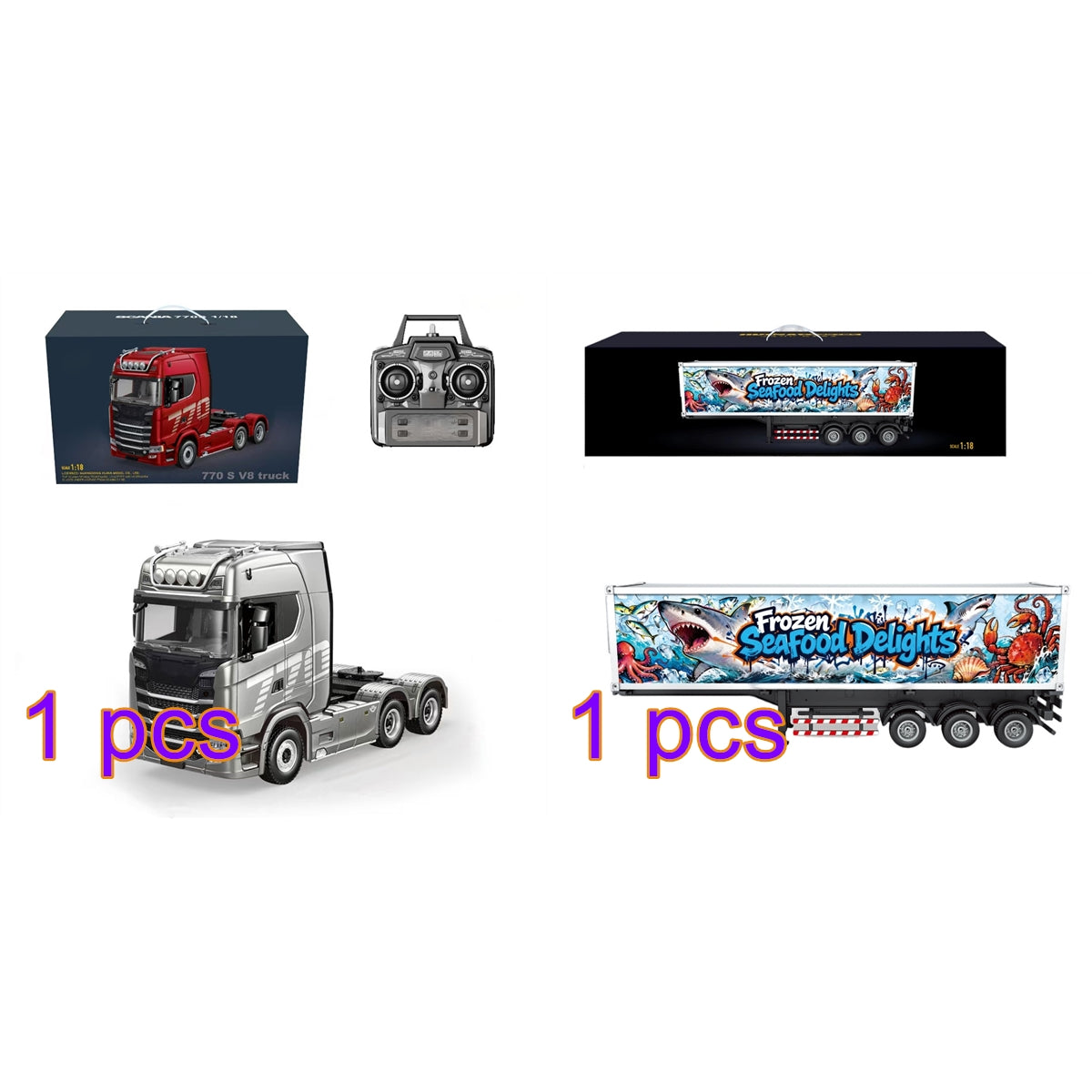 1/18 6x4 770S ヘビーデューティー RC トラクタートラック＋冷凍コンテナトレーラーセット
