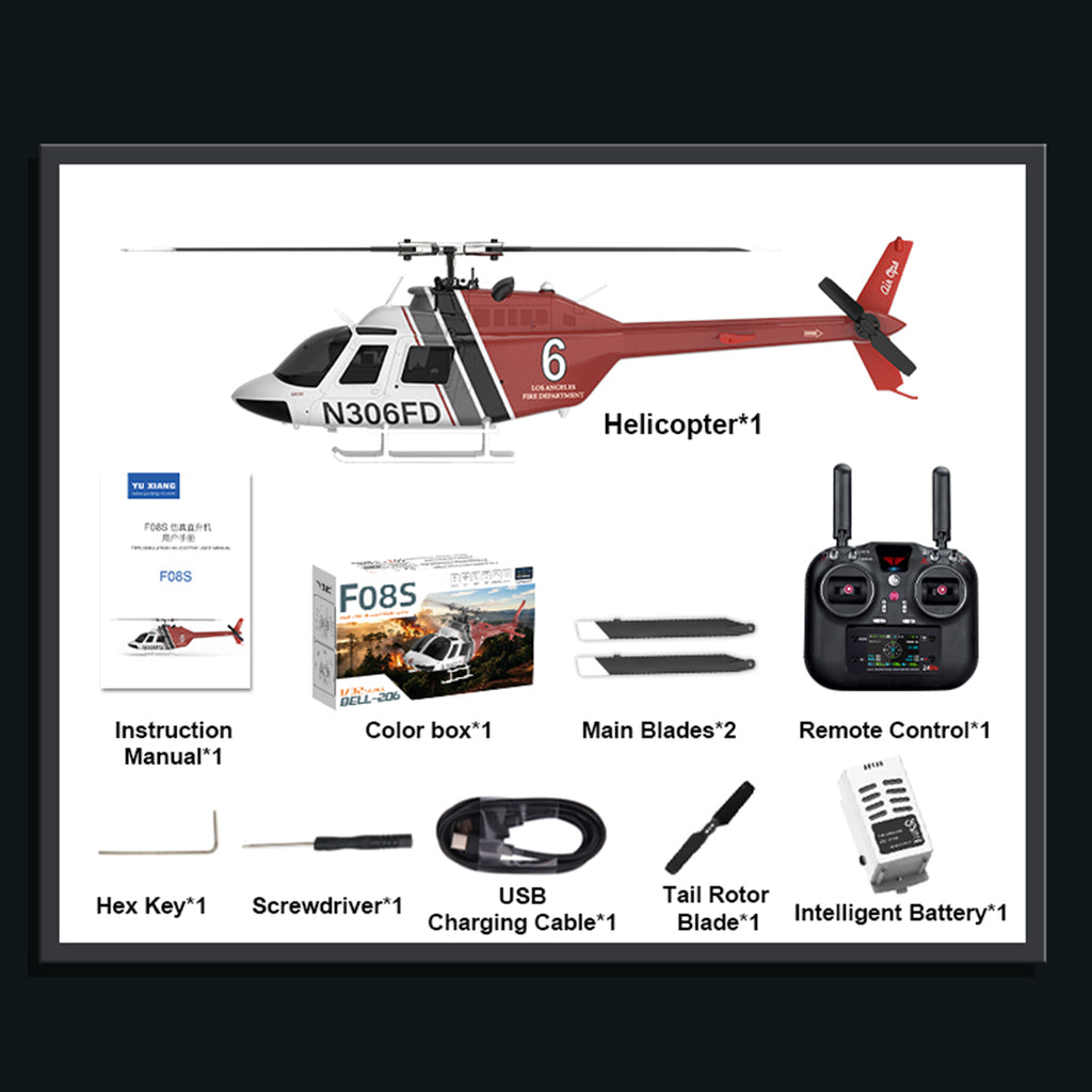 YU XIANG F08S 1/27 スケール Bell206 オプティカルフロー＋GPS測位 Mode1/Mode2 切替 RTF | 技適番号：【219-239056】