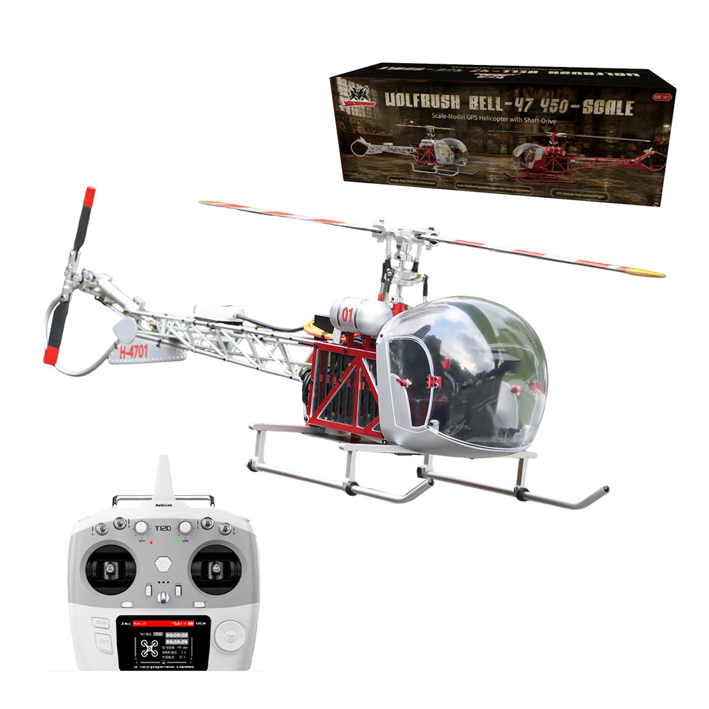 WOLFBUSH BELL‑47 450 サイズ 12CH RC ヘリコプター RTF シルバー｜技適認証取得済み