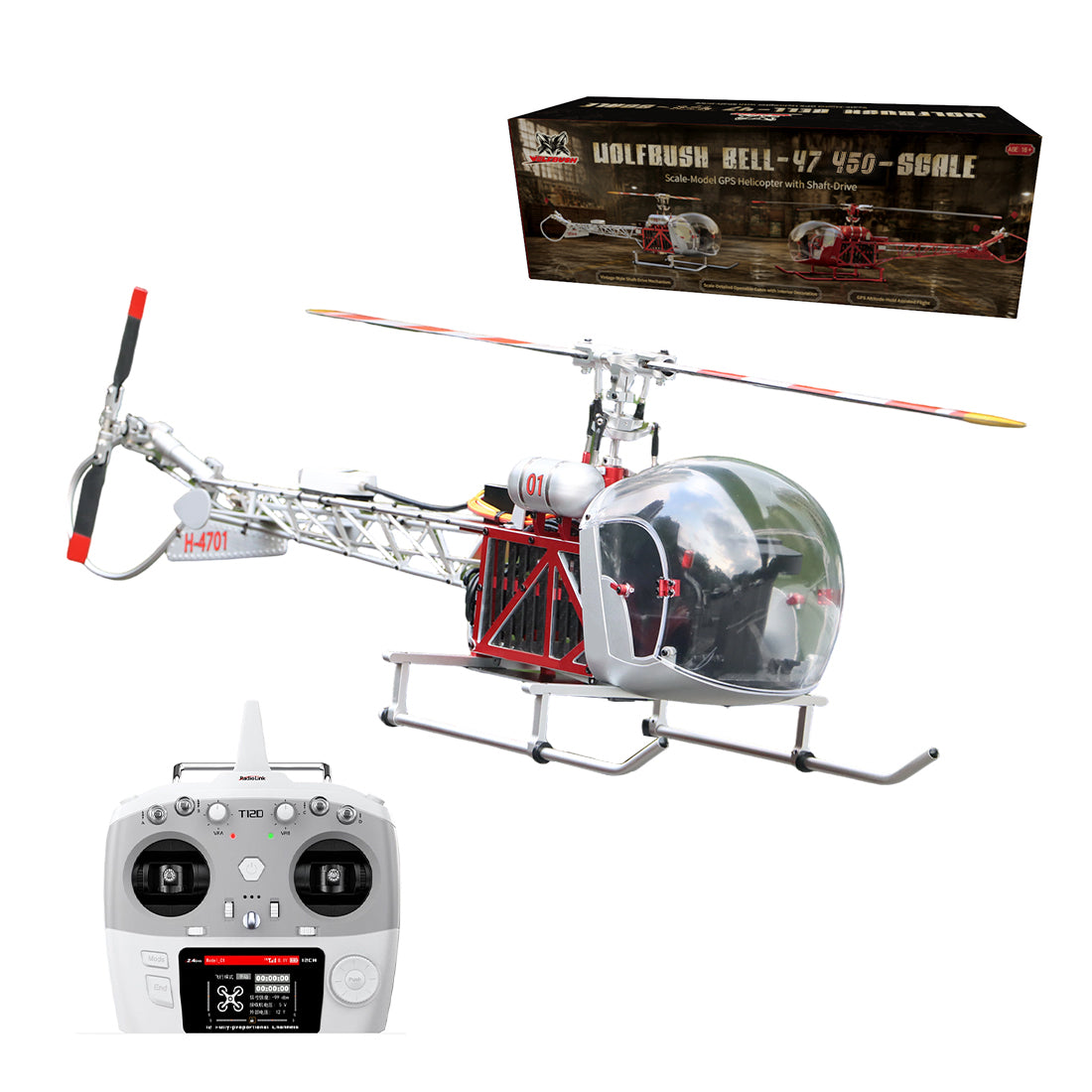 WOLFBUSH BELL‑47 450 サイズ 12CH RC ヘリコプター RTF シルバー｜技適認証取得済み