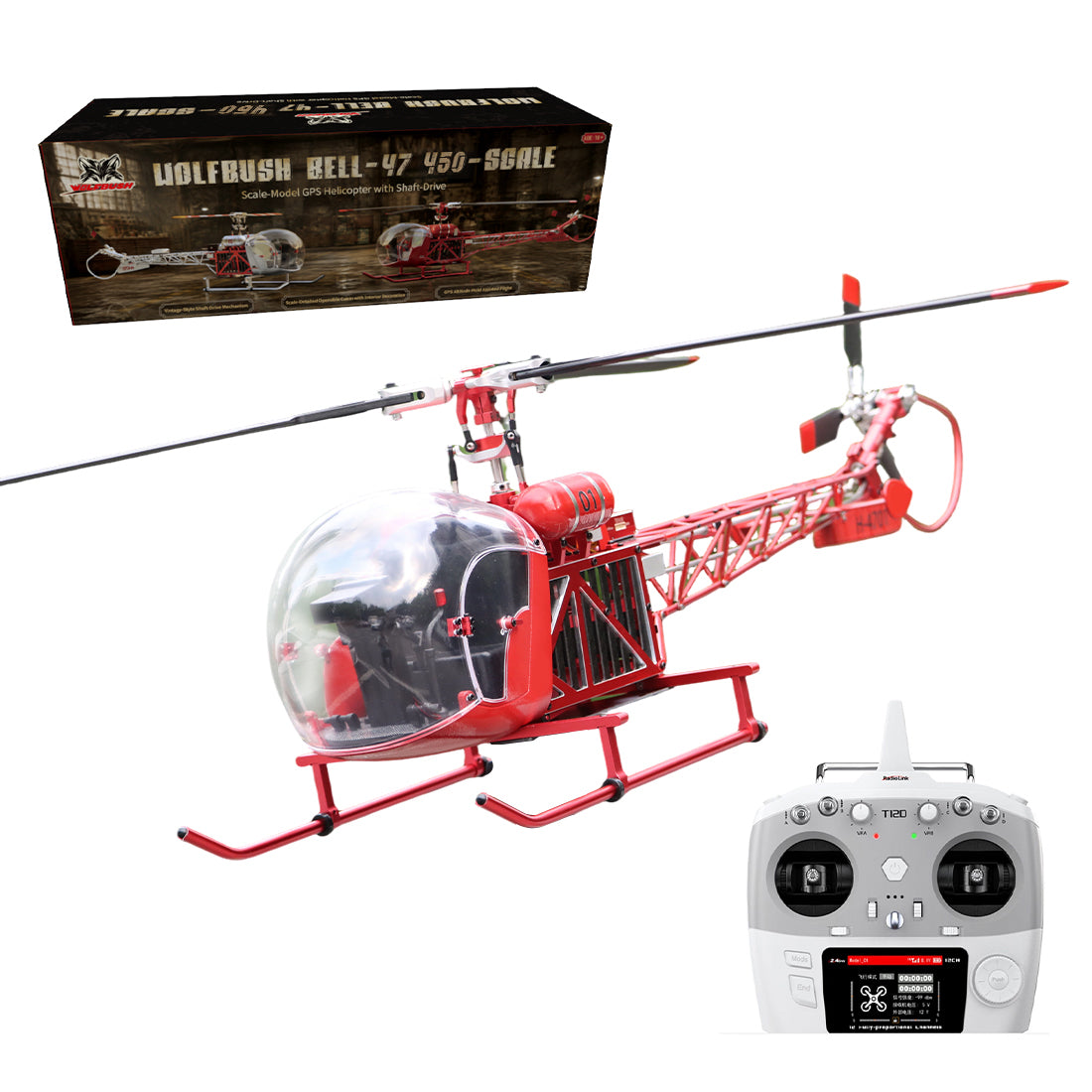 WOLFBUSH BELL‑47 450 サイズ 12CH RC ヘリコプター RTF シルバー｜技適認証取得済み