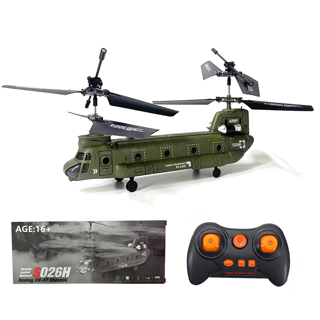 S026H デュアルローター輸送機 2.4G RC 3CH デュアルローター軍用航空機モデル（RTF版/軍用グリーン）