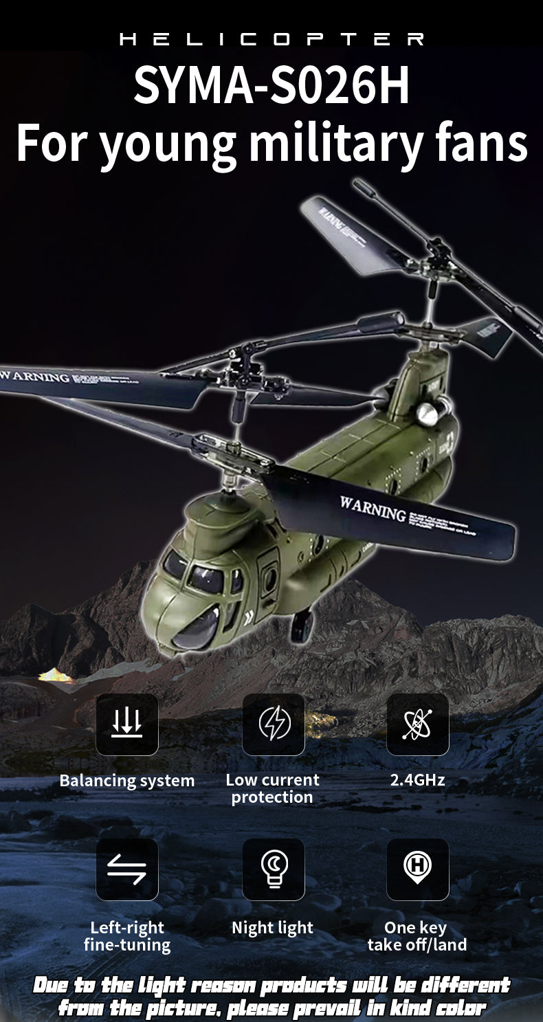 S026H デュアルローター輸送機 2.4G RC 3CH デュアルローター軍用航空機モデル（RTF版/軍用グリーン）