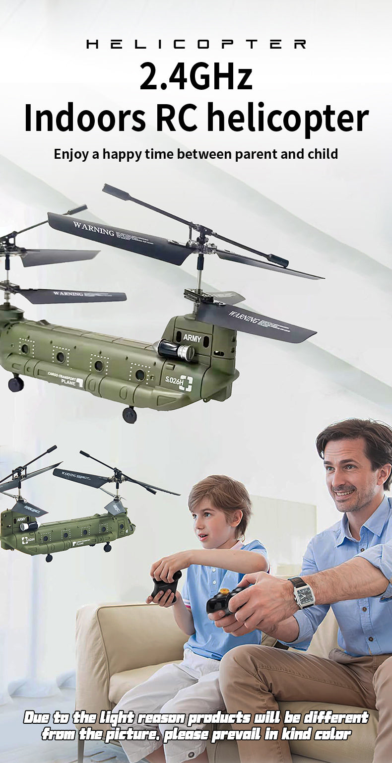 S026H デュアルローター輸送機 2.4G RC 3CH デュアルローター軍用航空機モデル（RTF版/軍用グリーン）