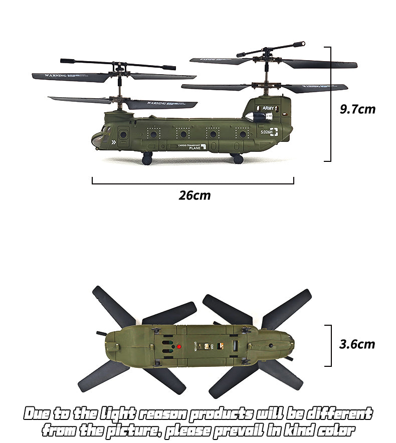 S026H デュアルローター輸送機 2.4G RC 3CH デュアルローター軍用航空機モデル（RTF版/軍用グリーン）
