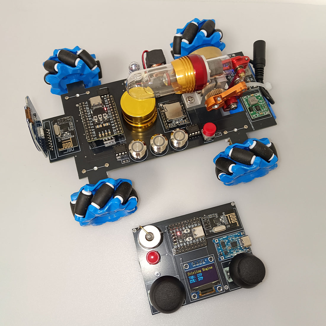 スターリンエンジン リモコンメカナムカー【3 種選択】透明シリンダー 全方向走行 STEM 熱力学模型