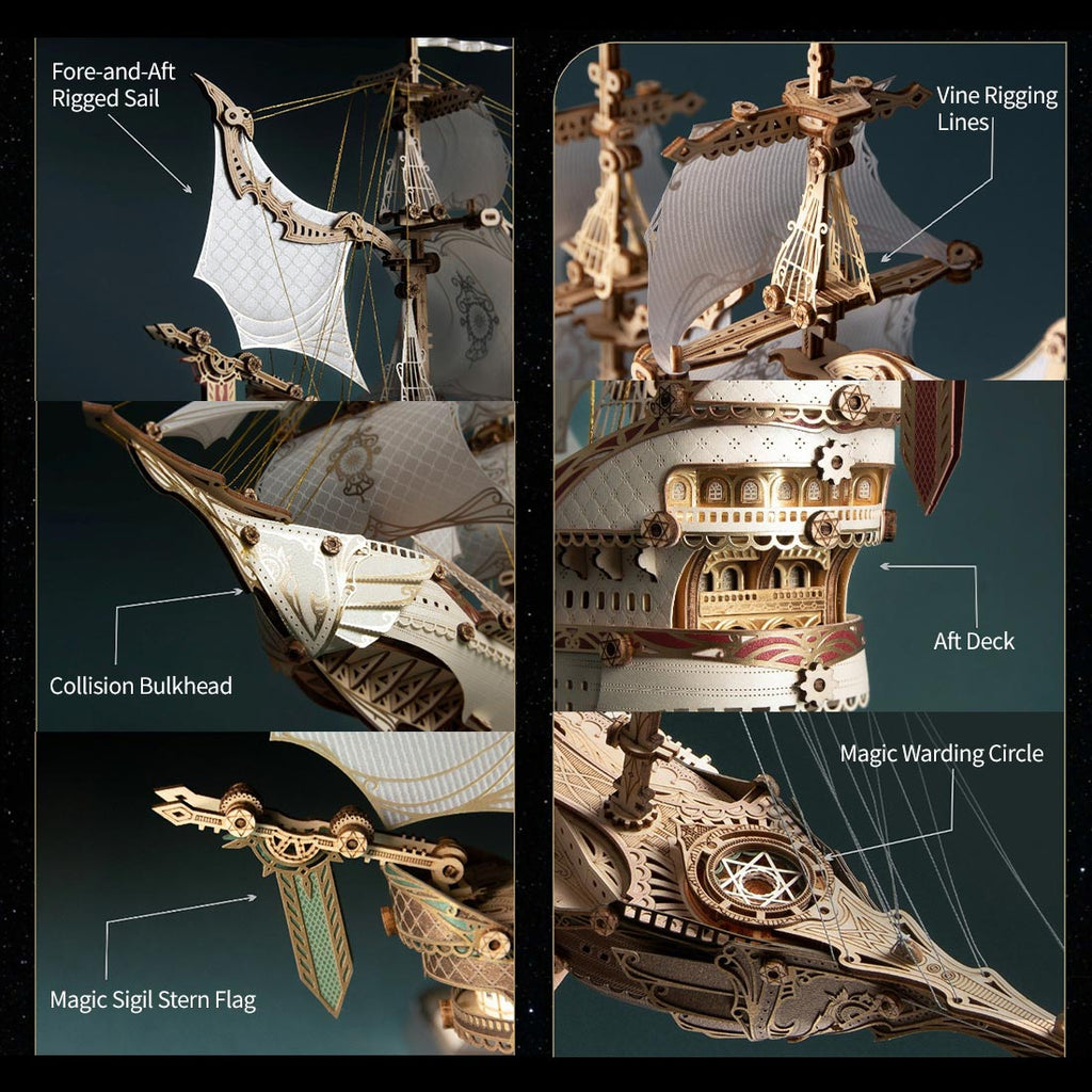ヴィクトリア調エルフシップ 木製 DIY 組立飛行船 接着剤不要 3D パズル 幻想ファンタジーインテリア