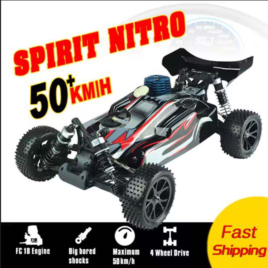 VRX RH1006 1/10ニトロRCカー｜4WD駆動 2.4G遠隔操作 防水設計 6061-T6アルミ材 改造可能 RTR