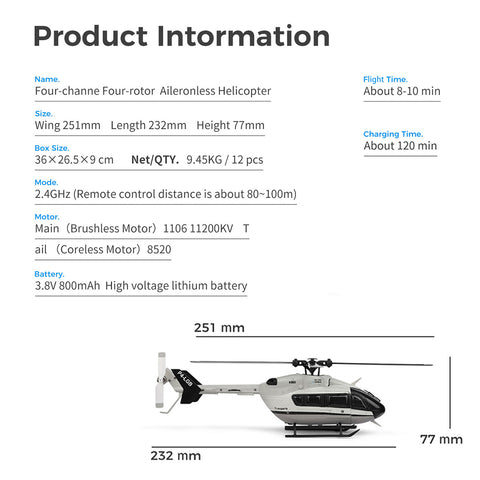 WL-K160 EC-145 160級 2.4G 4CH 4プロペラ フライバーレス スケールRCヘリコプター（左右スロットル調整 RTF版）