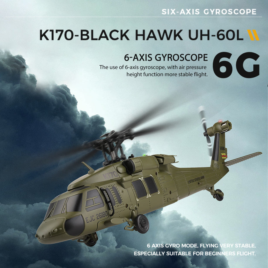 WL-K170 UH-60L 170サイズ 2.4G 4CH フライバーレス RCヘリコプター（左右スロットル調整 RTF版）