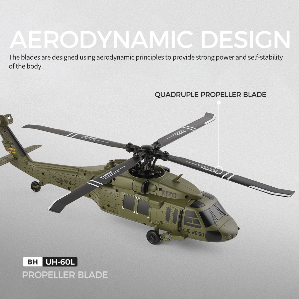 WL-K170 UH-60L 170サイズ 2.4G 4CH フライバーレス RCヘリコプター（左右スロットル調整 RTF版）