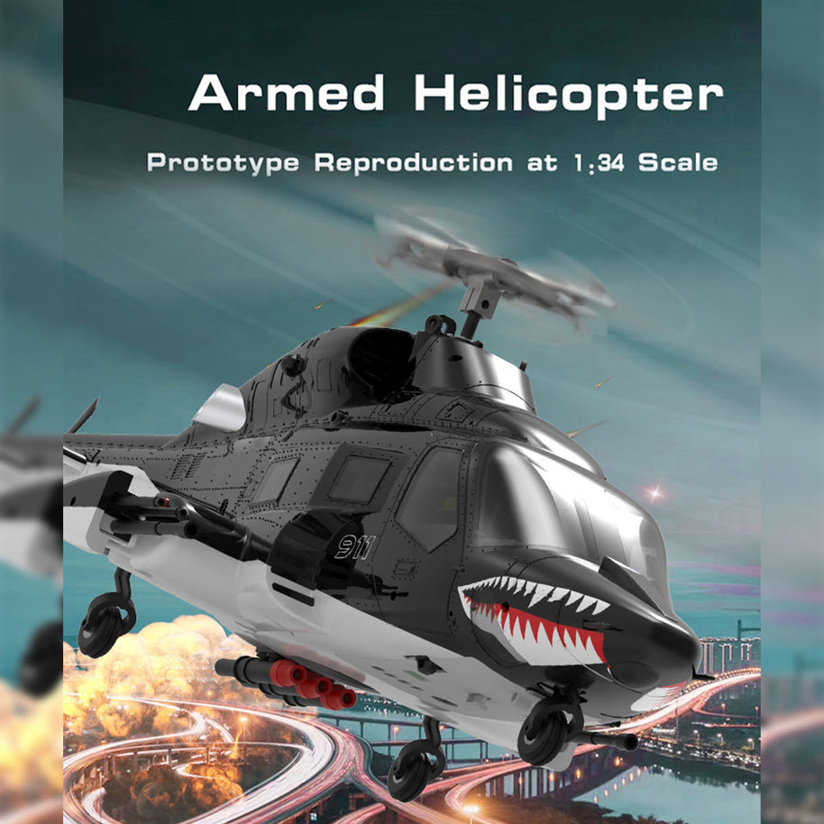 WOLFBUSH & YU XIANG AW-911 Airwolf 1/34 スケール RC ヘリコプター GPS 搭載 9CH 6G/3D 切替 無ブレード Mode1/2 切替対応 RTF 版