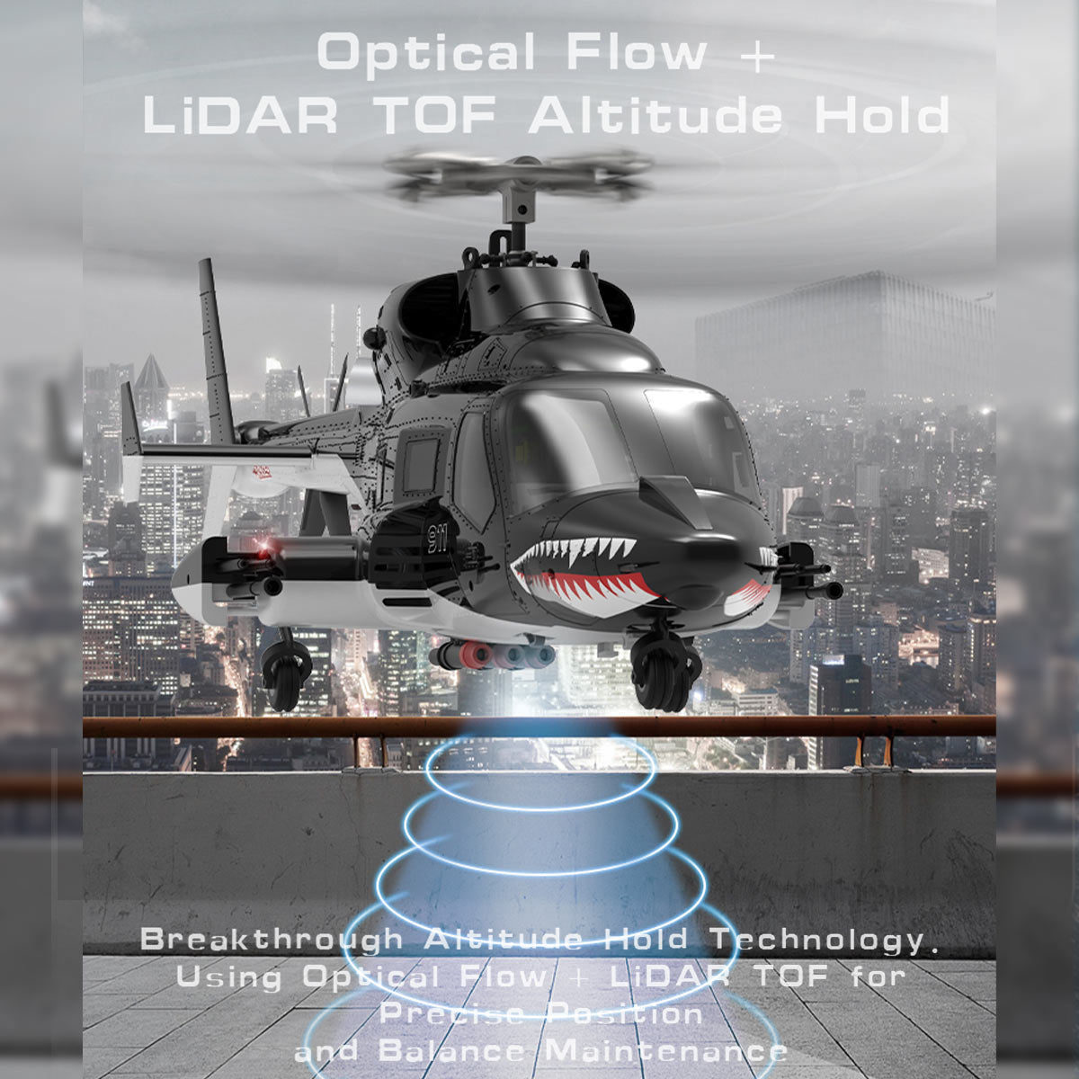 WOLFBUSH & YU XIANG AW-911 Airwolf 1/34 スケール RC ヘリコプター GPS 搭載 9CH 6G/3D 切替 無ブレード Mode1/2 切替対応 RTF 版
