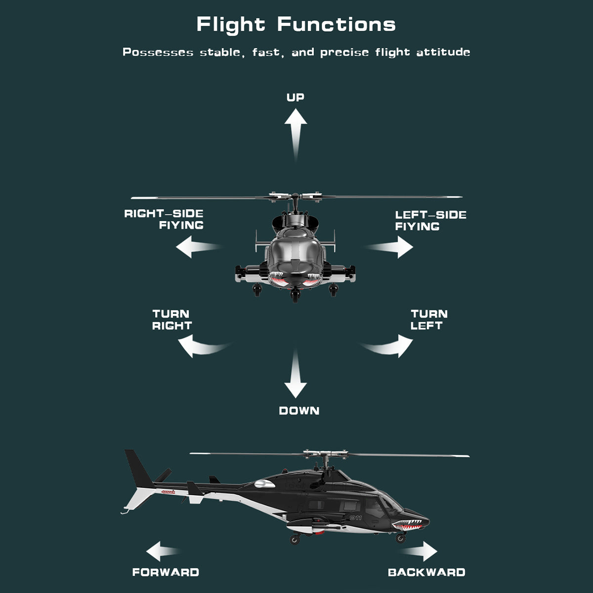 WOLFBUSH & YU XIANG AW-911 Airwolf 1/34 スケール RC ヘリコプター GPS 搭載 9CH 6G/3D 切替 無ブレード Mode1/2 切替対応 RTF 版