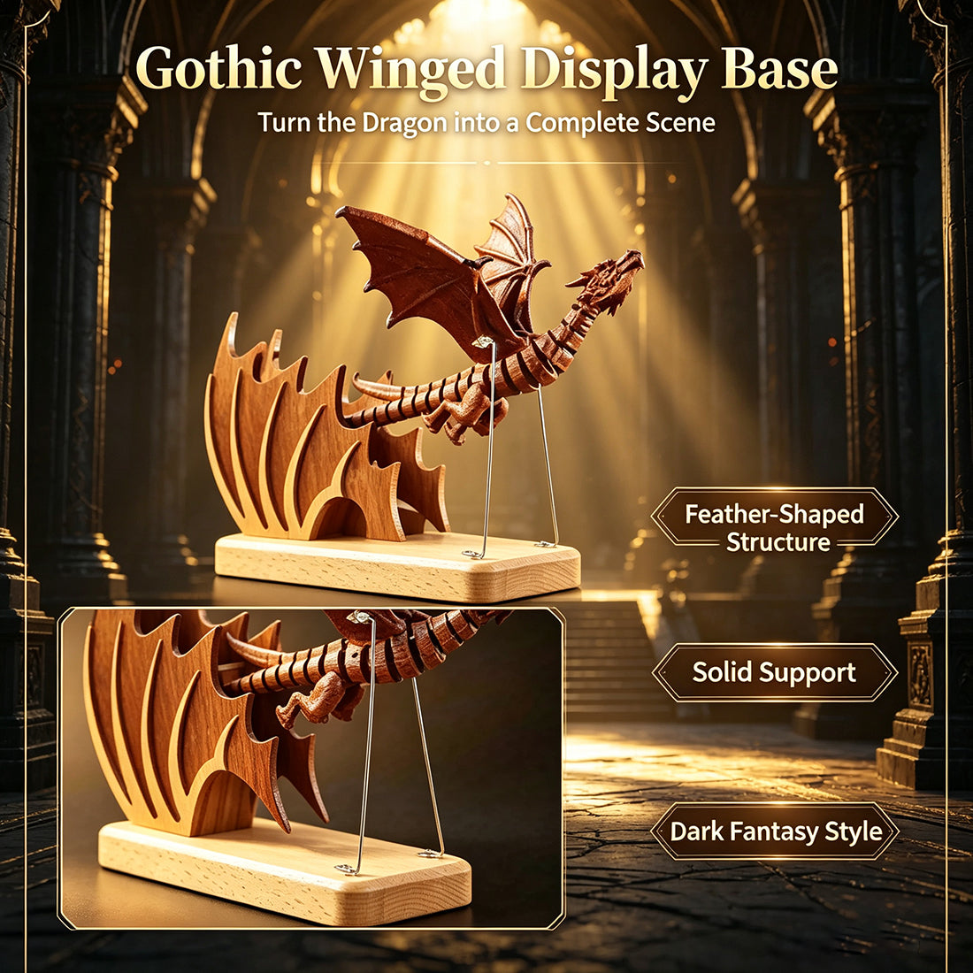 天然木製 西洋神話クリーチャーモデル 可動式浮遊ゴシック彫刻 完成品 デスクインテリア