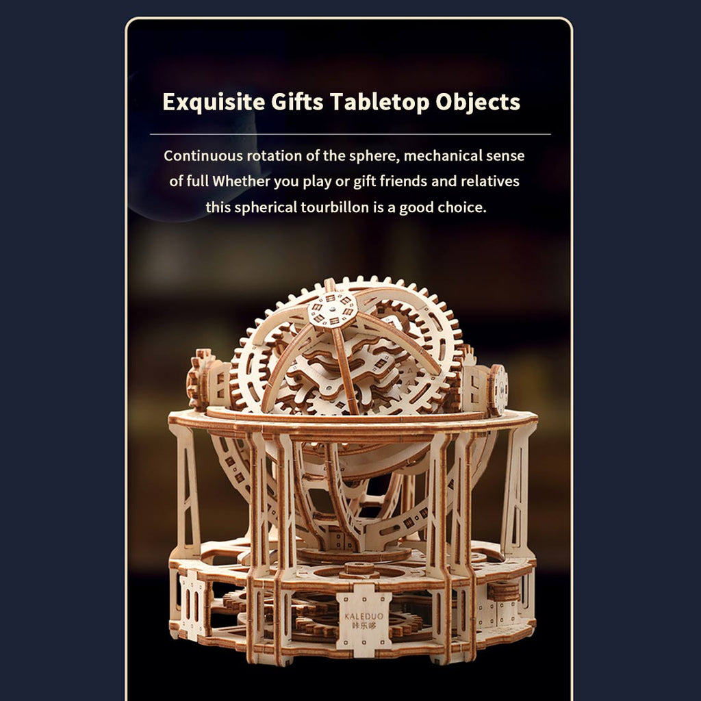 トゥールビヨンタイマー 3D 木製組立キット ぜんまい駆動メカニカル伝動 接着剤不要  DIY モデル 卓上置物 贈り物