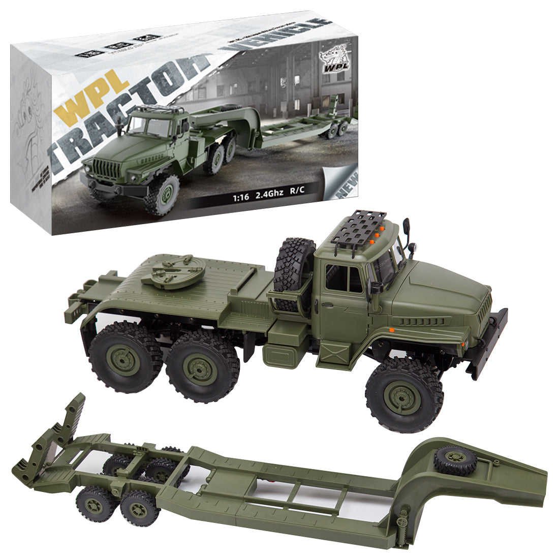 WPL B36-3 2.4G 1/16全プロポーショナルRC軍用トレーラー 2個バッテリー 軍用グリーン 5KM/h