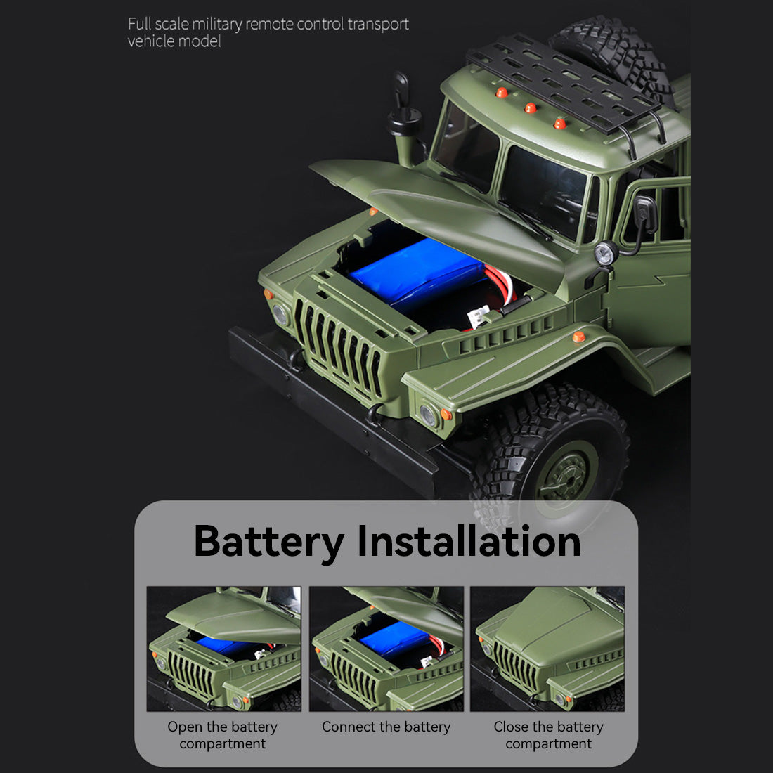 WPL B36-3 2.4G 1/16全プロポーショナルRC軍用トレーラー 2個バッテリー 軍用グリーン 5KM/h