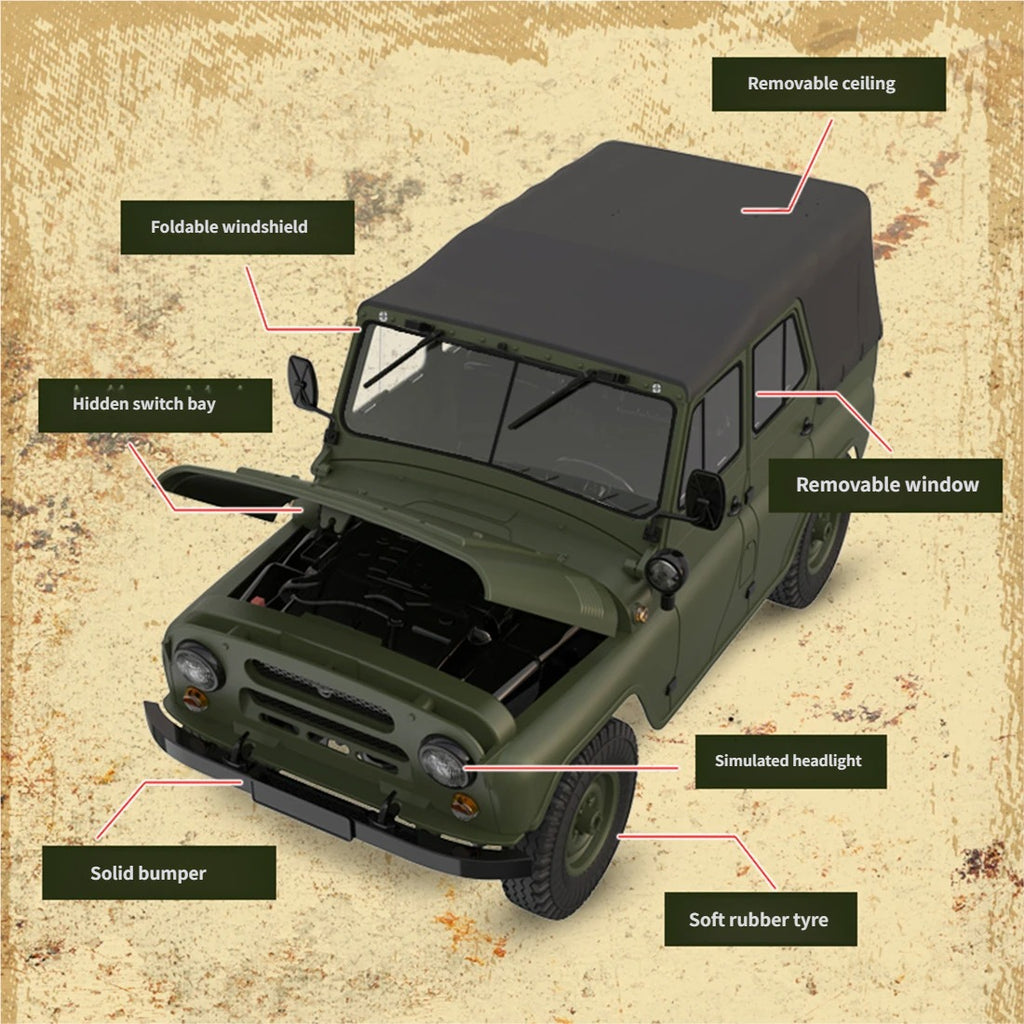 WPL C94 1/12 UAZ-469 RCクローラー｜4WD四輪駆動 フル比例制御 デュアルバッテリー 2.4G無線 改造可能 オフロードラジコン 16歳以上