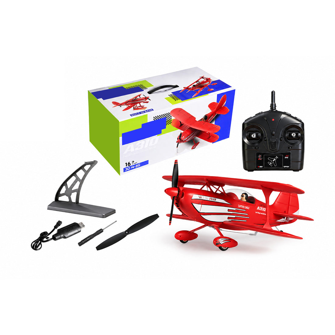 XK A310 Beech D17S 2.4G 4CH クイックリリース EPPスケール RC固定翼航空機モデル、400mm翼幅 3D/6Gリアルisticバイウィング機（RTF）