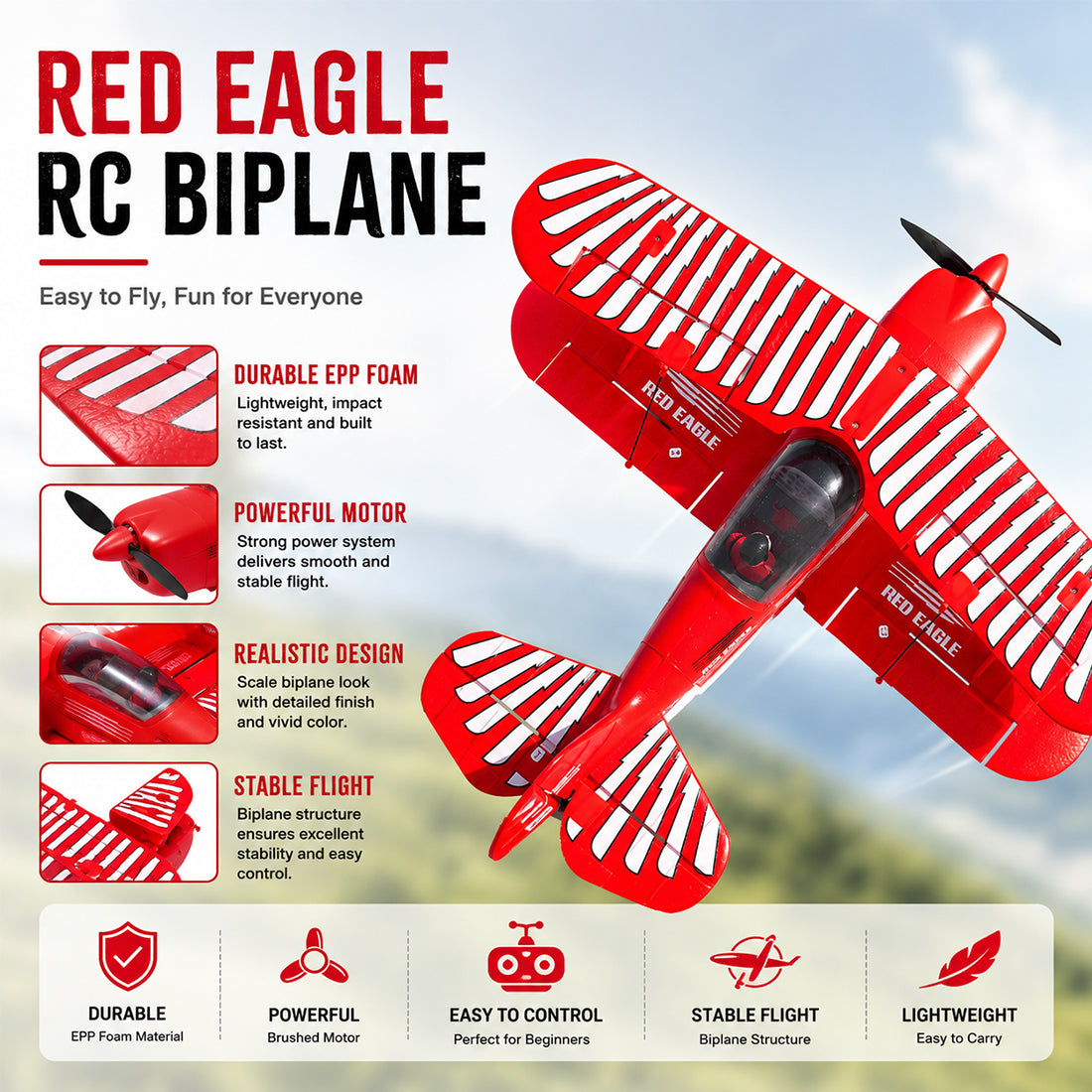 XK A310 Beech D17S 2.4G 4CH クイックリリース EPPスケール RC固定翼航空機モデル、400mm翼幅 3D/6Gリアルisticバイウィング機（RTF）