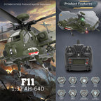 YU XIANG F11 AH64アパッチ 1/32 8CHブラシレスフライバーレス 6G/3Dスタント RCヘリ RTF | 技適番号：【219-239056】