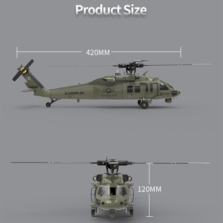 YU XIANG YXZNRC F09-V 1/47スケール 2.4G 6CH RCデュアルブラシレスダイレクトドライブ フライバーレス 6G/3Dスタント ヘリコプターモデル（RTF版）