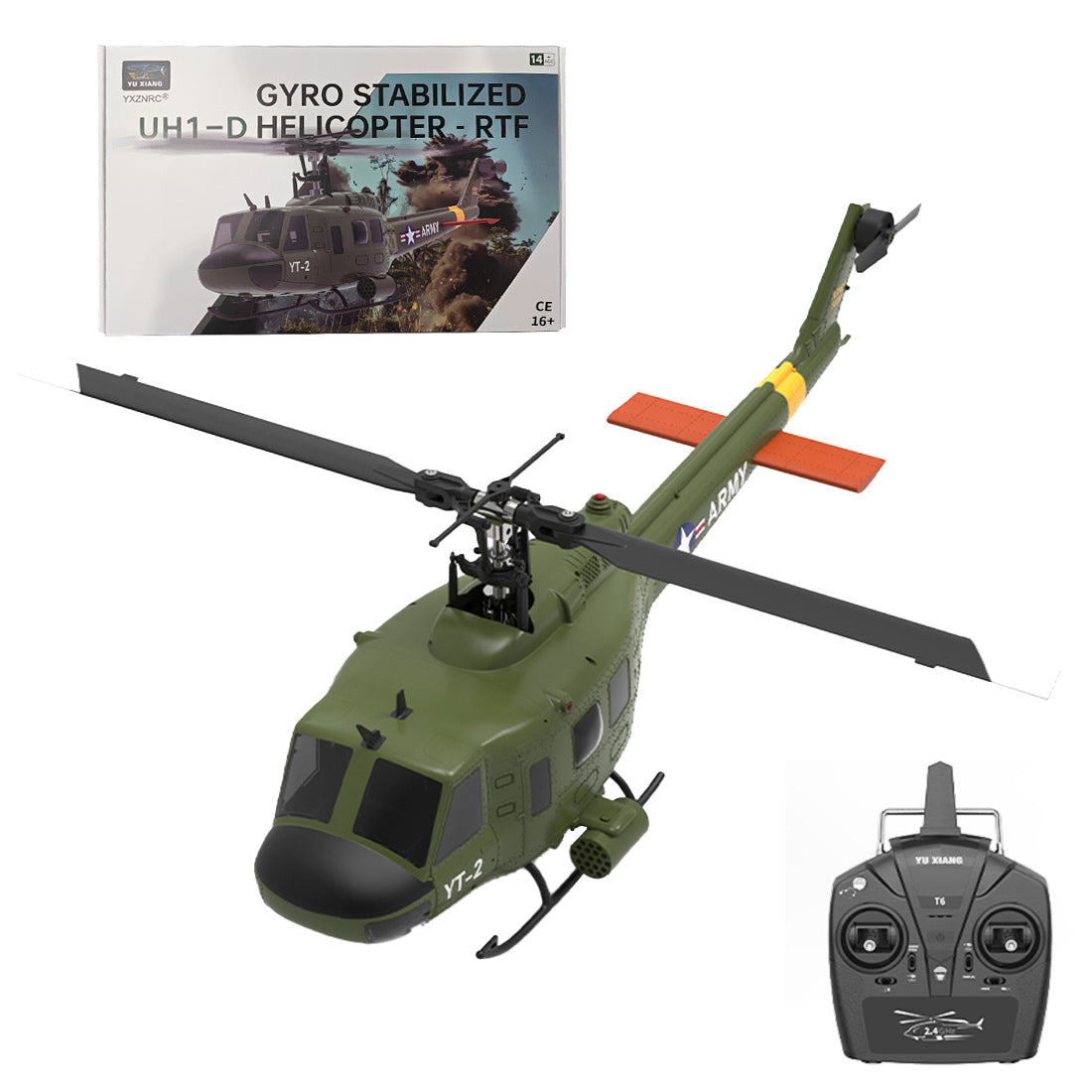 YU XIANG F07 UH-1 Huey 1/34 Scale RC Helicopter, 6-Channel Brushless Direct Drive, 6G Bladeless, Optical Flow Positioning, Mode 1/2 Switching, RTF Version