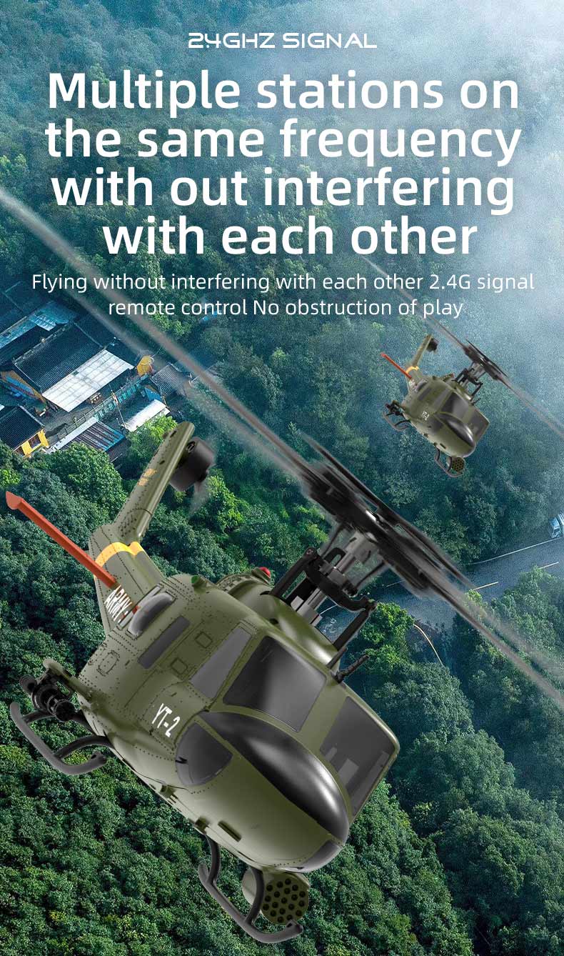 YU XIANG F07 UH-1 Huey 1/34 Scale RC Helicopter, 6-Channel Brushless Direct Drive, 6G Bladeless, Optical Flow Positioning, Mode 1/2 Switching, RTF Version