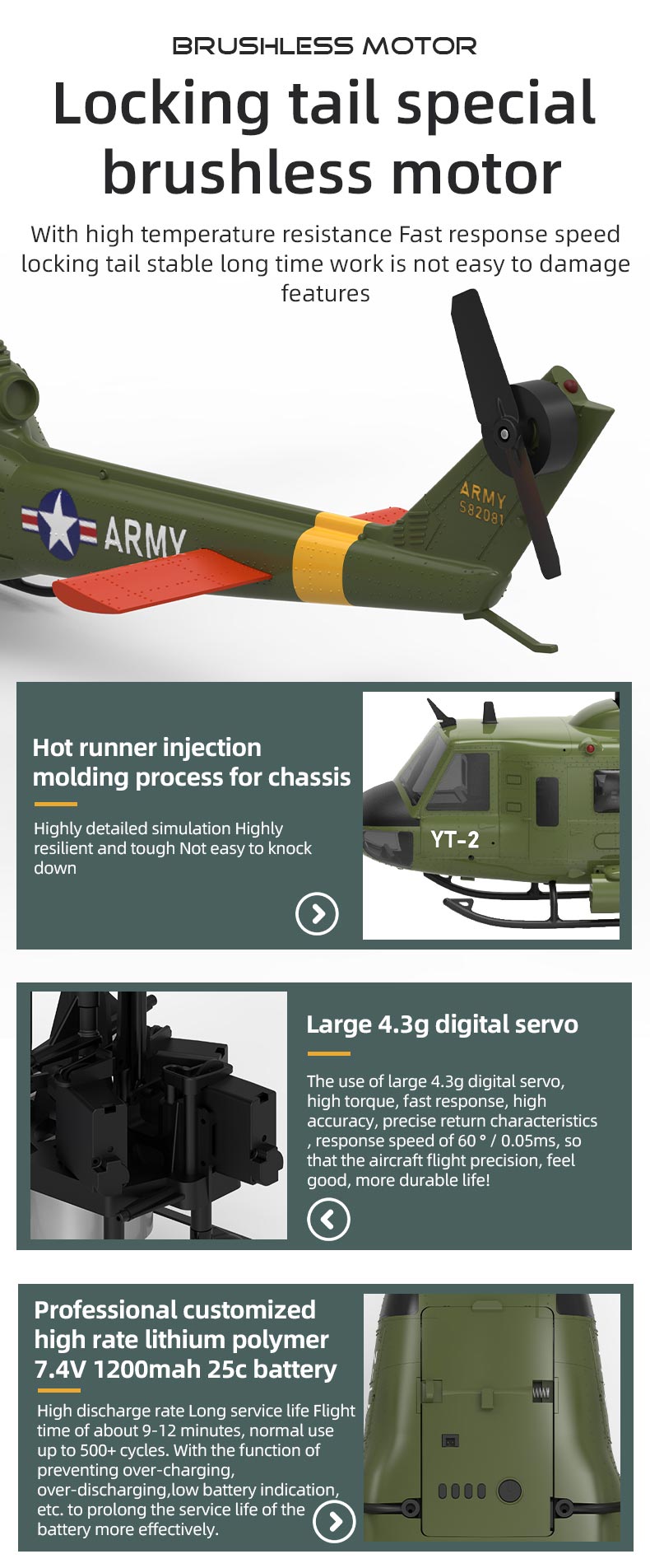 YU XIANG F07 UH-1 Huey 1/34 Scale RC Helicopter, 6-Channel Brushless Direct Drive, 6G Bladeless, Optical Flow Positioning, Mode 1/2 Switching, RTF Version