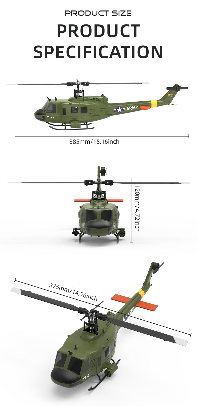 YU XIANG F07 UH-1 Huey 1/34 Scale RC Helicopter, 6-Channel Brushless Direct Drive, 6G Bladeless, Optical Flow Positioning, Mode 1/2 Switching, RTF Version