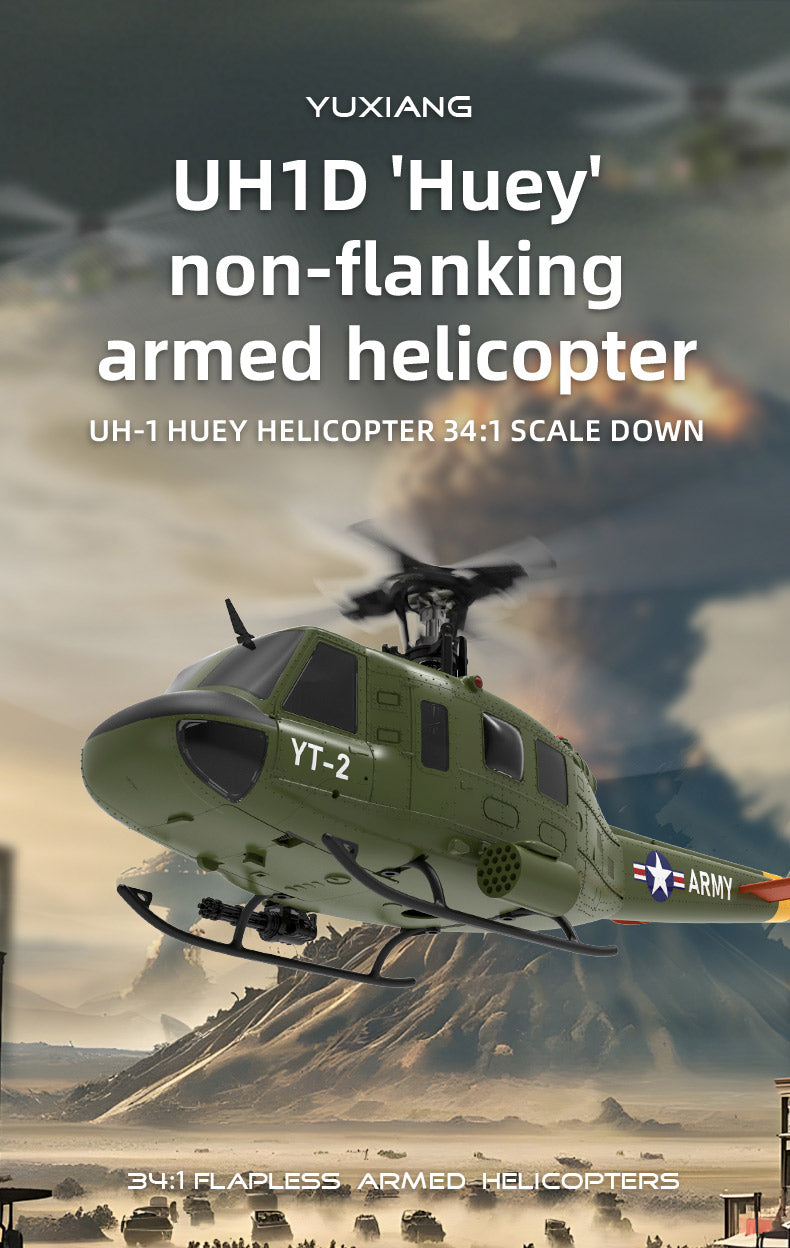 YU XIANG F07 UH-1 Huey 1/34 Scale RC Helicopter, 6-Channel Brushless Direct Drive, 6G Bladeless, Optical Flow Positioning, Mode 1/2 Switching, RTF Version
