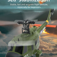 YU XIANG F07 UH-1 Huey 1/34 Scale RC Helicopter, 6-Channel Brushless Direct Drive, 6G Bladeless, Optical Flow Positioning, Mode 1/2 Switching, RTF Version
