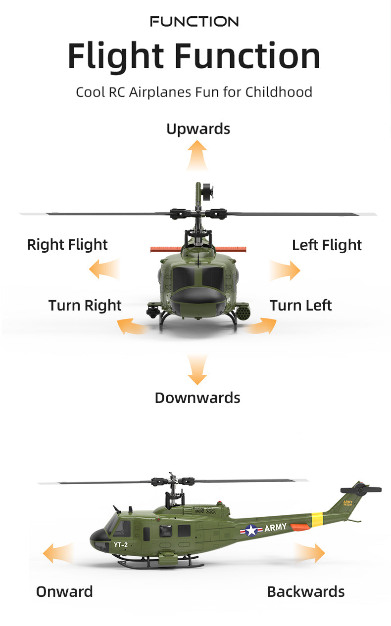 YU XIANG F07 UH-1 Huey 1/34 Scale RC Helicopter, 6-Channel Brushless Direct Drive, 6G Bladeless, Optical Flow Positioning, Mode 1/2 Switching, RTF Version