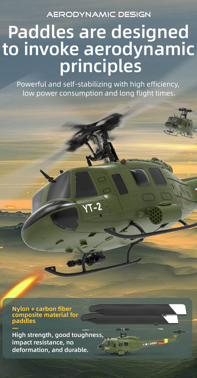 YU XIANG F07 UH-1 Huey 1/34 Scale RC Helicopter, 6-Channel Brushless Direct Drive, 6G Bladeless, Optical Flow Positioning, Mode 1/2 Switching, RTF Version