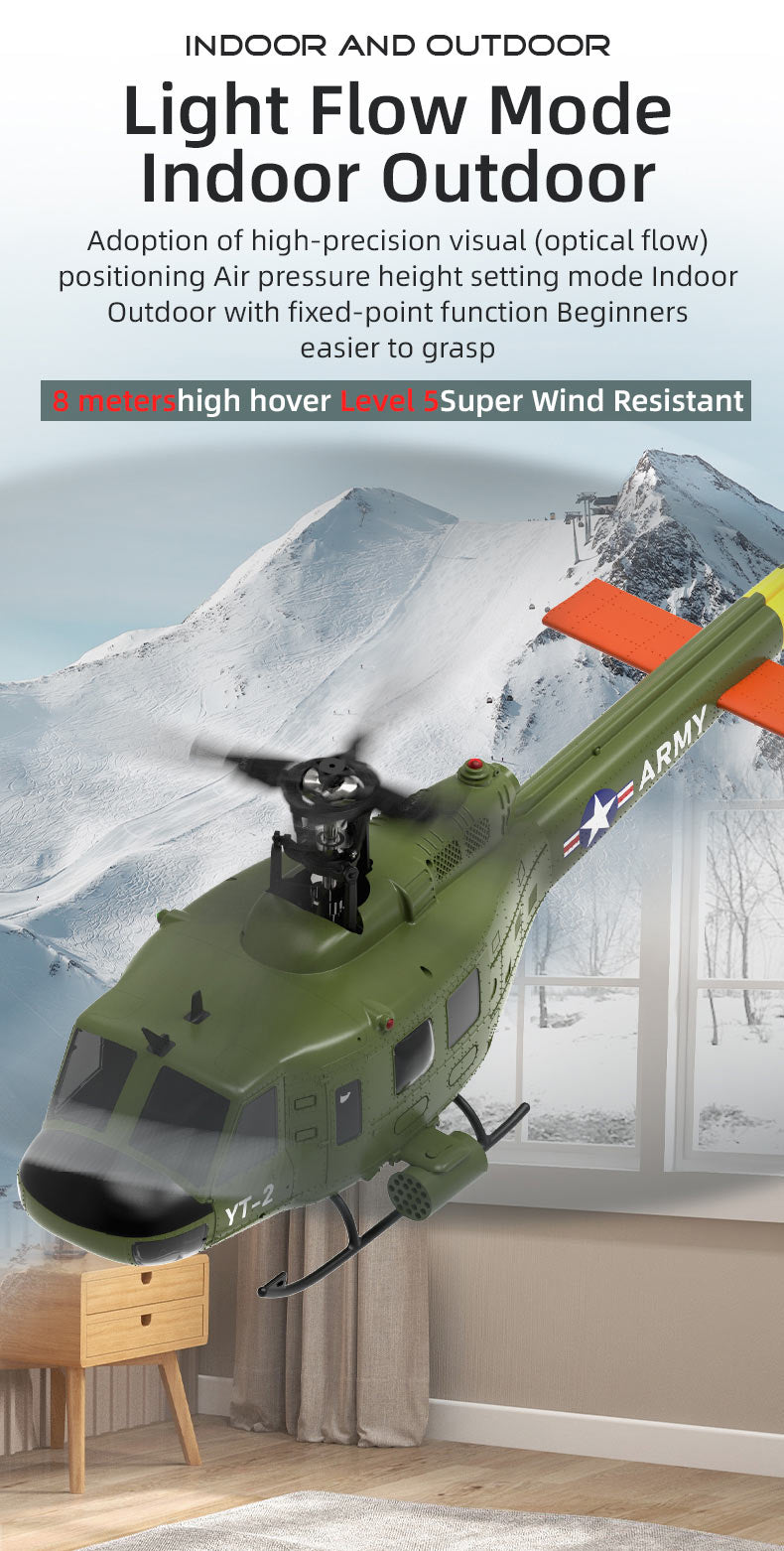 YU XIANG F07 UH-1 Huey 1/34 Scale RC Helicopter, 6-Channel Brushless Direct Drive, 6G Bladeless, Optical Flow Positioning, Mode 1/2 Switching, RTF Version