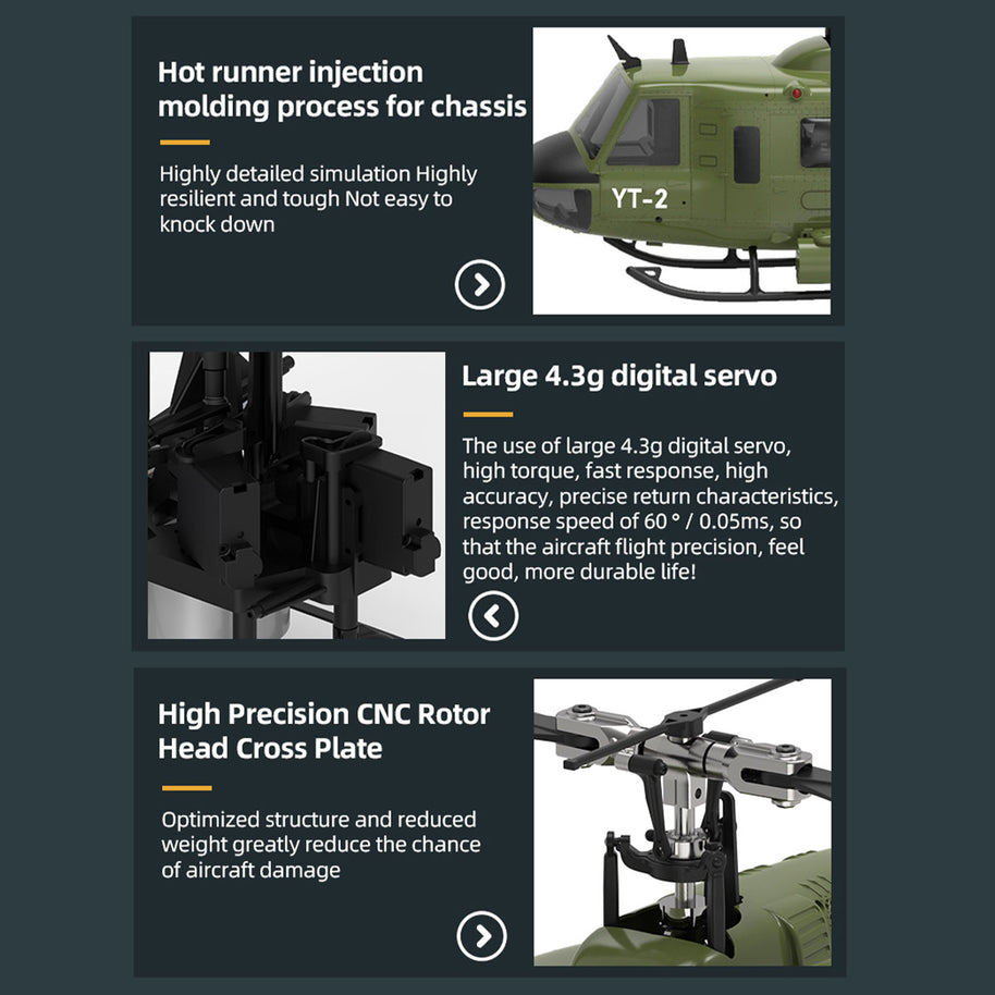 YU XIANG F07-V UH-1 Huey 1/34 Scale RC Helicopter, 6-Channel Brushless Direct Drive, Bladeless, Mode 1/2 Switchable, RTF Version