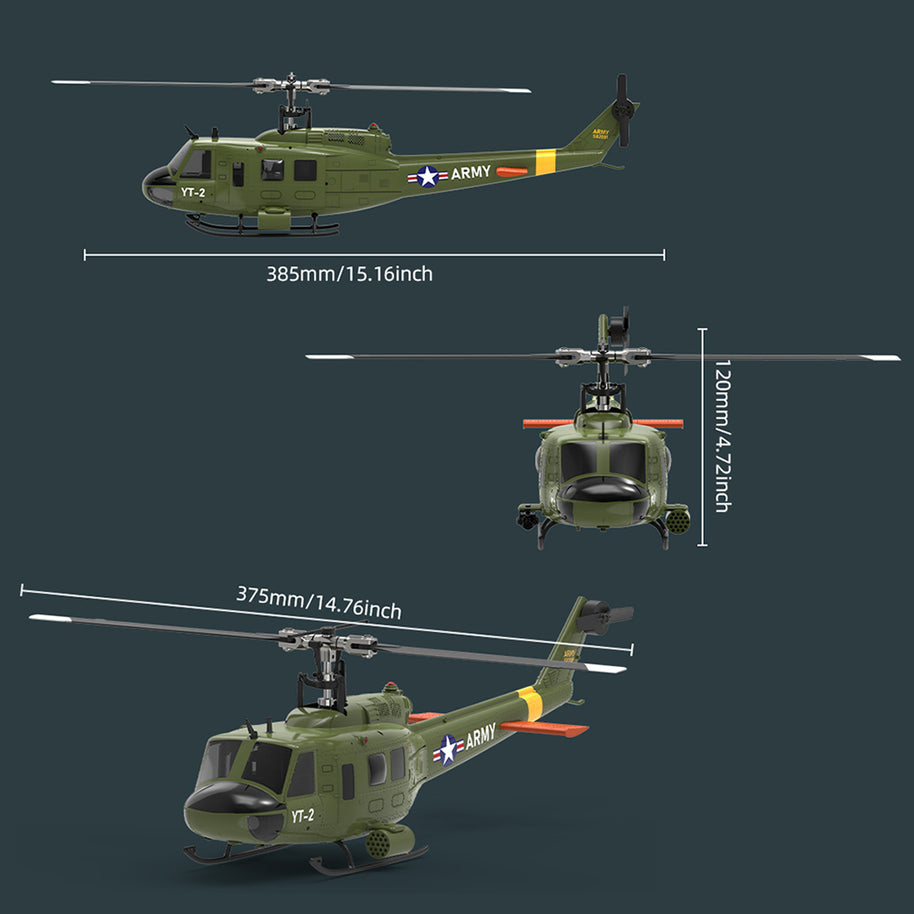 YU XIANG F07-V UH-1 Huey 1/34 Scale RC Helicopter, 6-Channel Brushless Direct Drive, Bladeless, Mode 1/2 Switchable, RTF Version