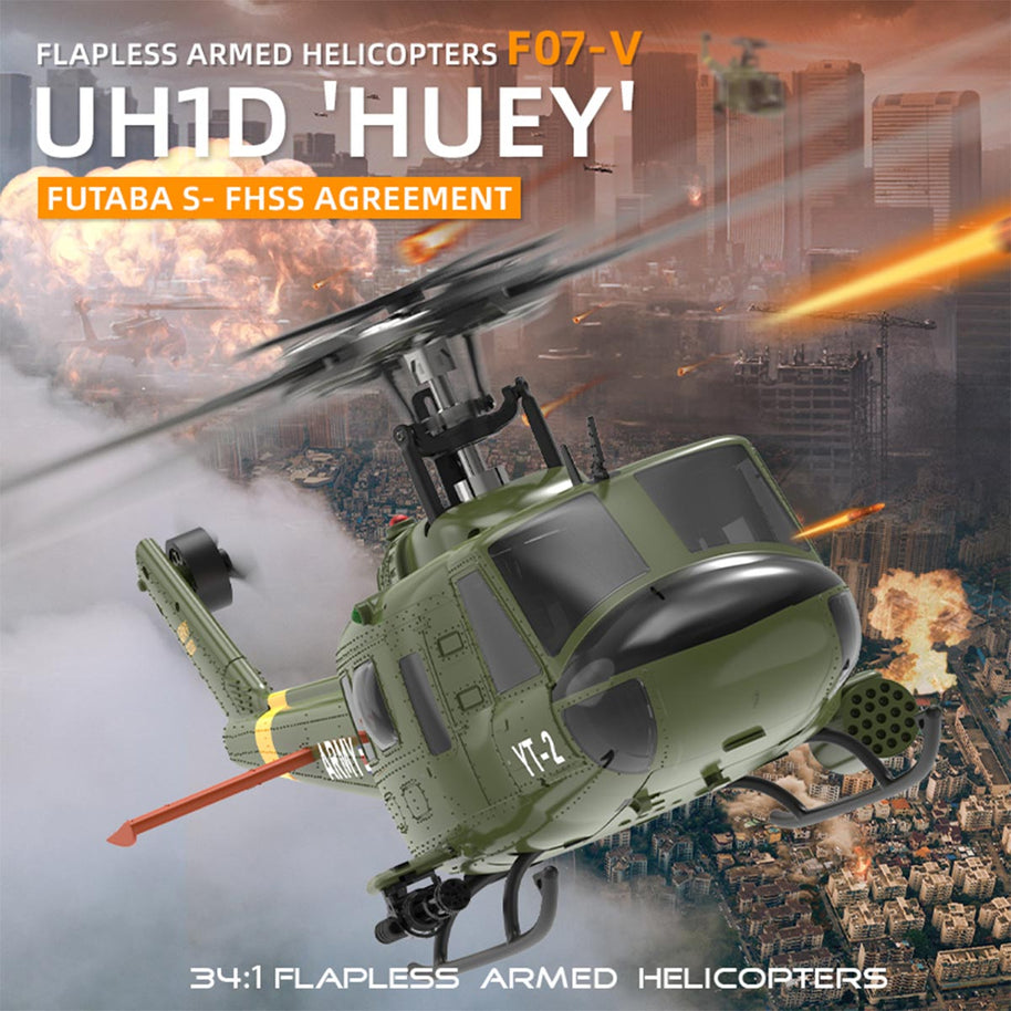 YU XIANG F07-V UH-1 Huey 1/34 Scale RC Helicopter, 6-Channel Brushless Direct Drive, Bladeless, Mode 1/2 Switchable, RTF Version