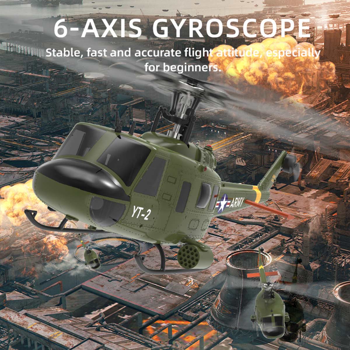 YU XIANG F07-V UH-1 Huey 1/34 Scale RC Helicopter, 6-Channel Brushless Direct Drive, Bladeless, Mode 1/2 Switchable, RTF Version